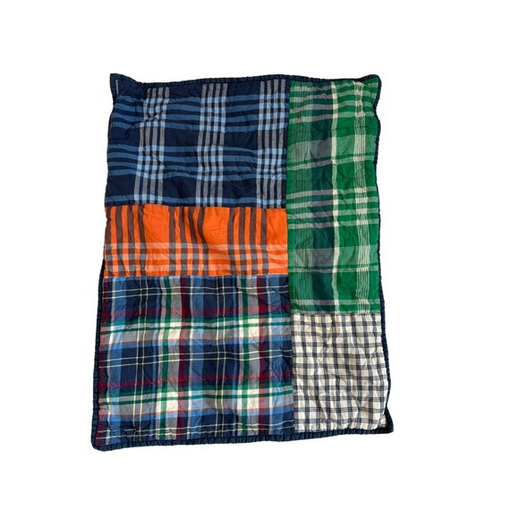 Pottery Barn Teen Sham Plaid Patchwork Orange Navy Green Standard - Picture 1 of 6